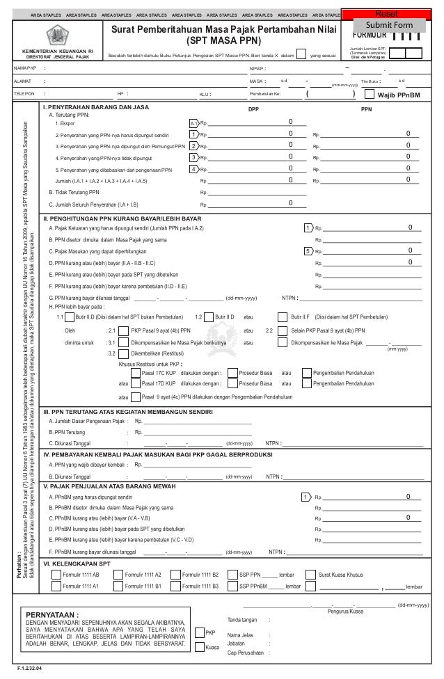formulir pajak ppn 1111 formulir pajak ppn 1111